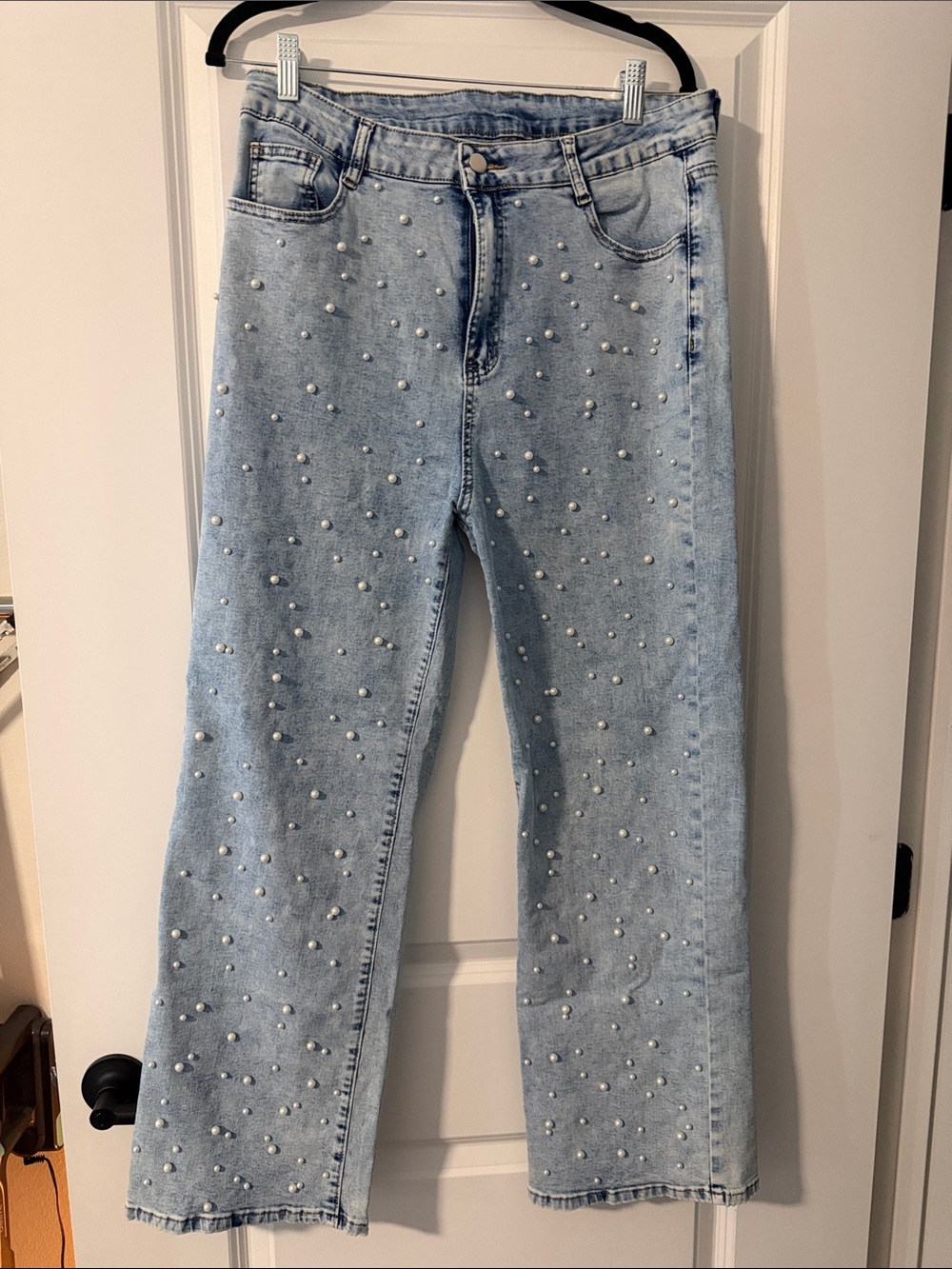 Light Blue Pearl-Embellished Women’s Jeans